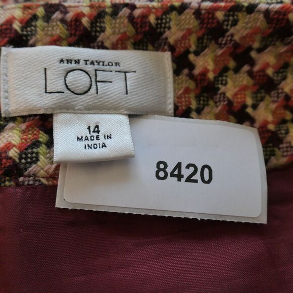 Ann Taylor Loft Mini Skirt Womens 14 Brown Houndstooth Tweed Wool Blend Lined - Picture 8 of 10